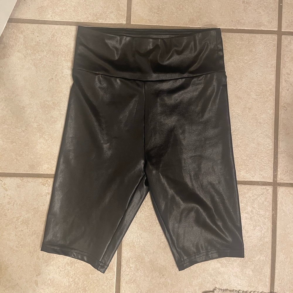 Faux leather bicycle shorts